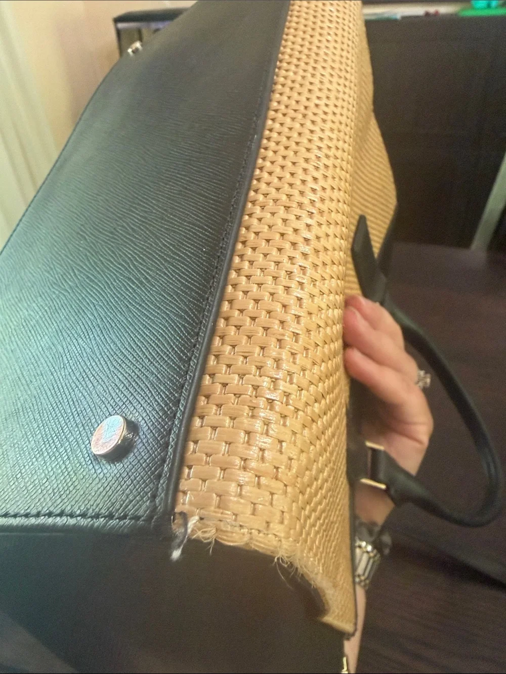 Kate Spade New York Cameron Street raffia and leather satchel